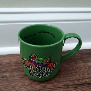 Rainforest Cafe Large Green Coffee Mug 1999 Frog Cha Cha Joker Adventure Vintage